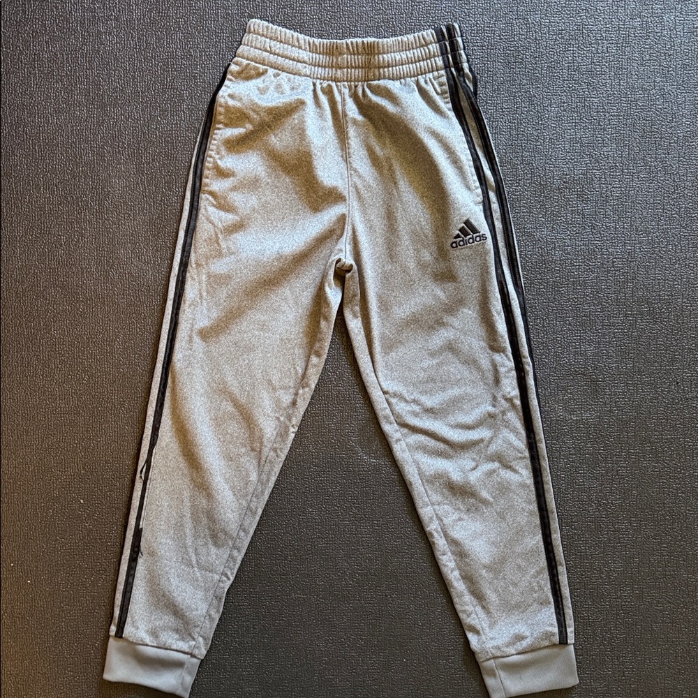 Adidas Kids Light Gray Joggers with Black Stripes